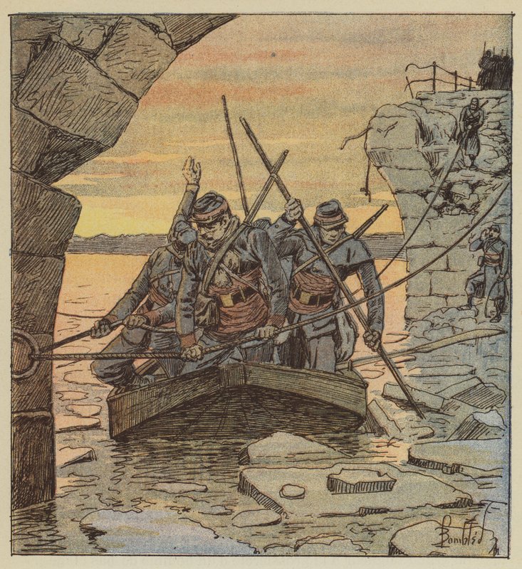 Os voluntários de Cathelineau atravessam o Loire para Chateauneuf de after Louis Charles Bombled