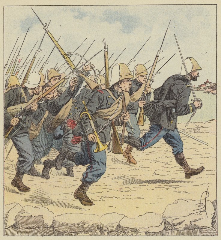 Linfanteria naval na estrada de Tien-Tsin de after Louis Charles Bombled