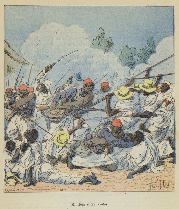 Militiens et Fahavolos de after Louis Charles Bombled