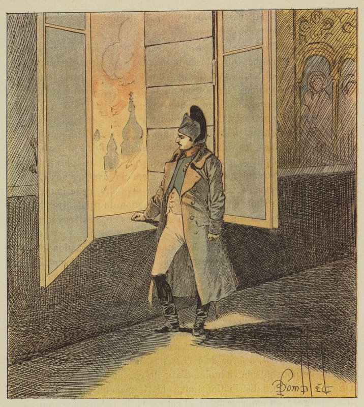Napoleão contempla lincendie de Moscou de after Louis Charles Bombled