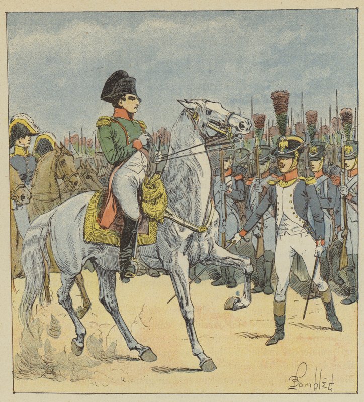 Napoleão desafia o desfile por um tenente de after Louis Charles Bombled