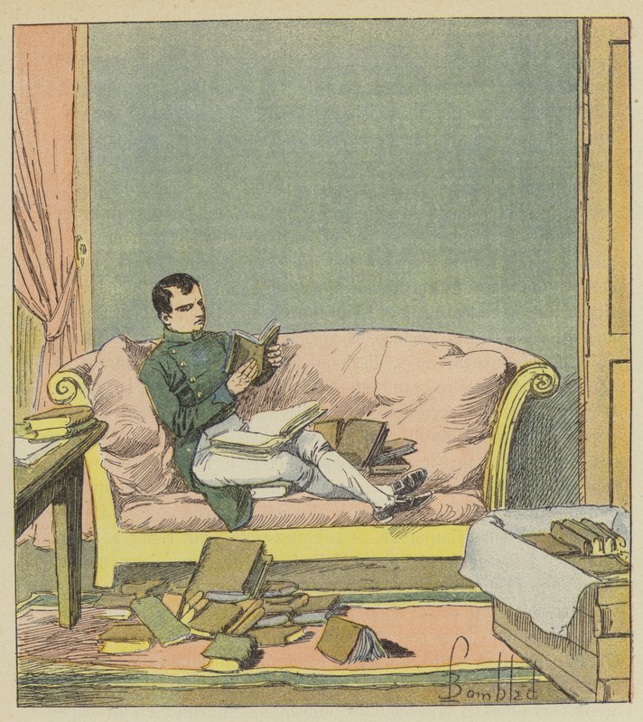 Napoleão passa pelos livros que acabamos de enviar para ele de after Louis Charles Bombled