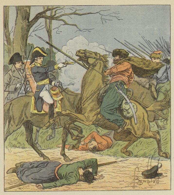 Napoleão surpreendido em Brienne por cossacos de after Louis Charles Bombled