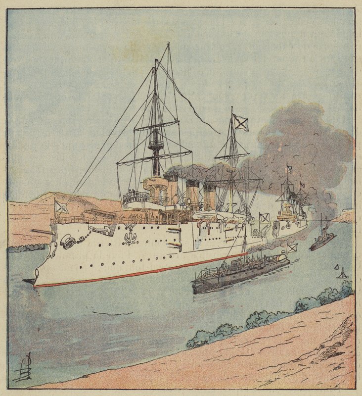 Navios de guerra russos no Canal de Suez de after Louis Charles Bombled