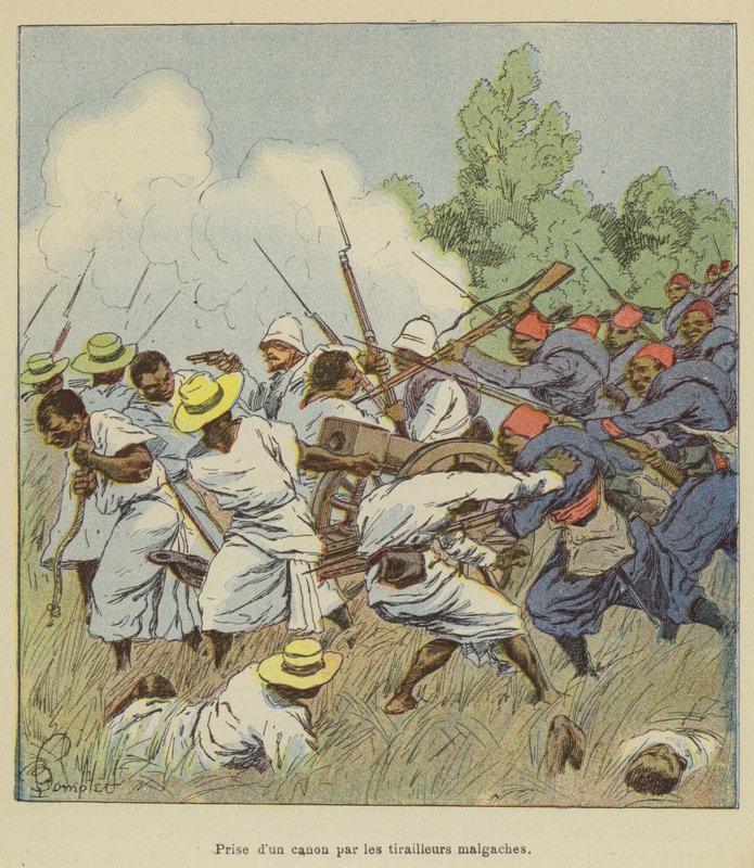 Tiro de canhão por atiradores de Madagascar de after Louis Charles Bombled