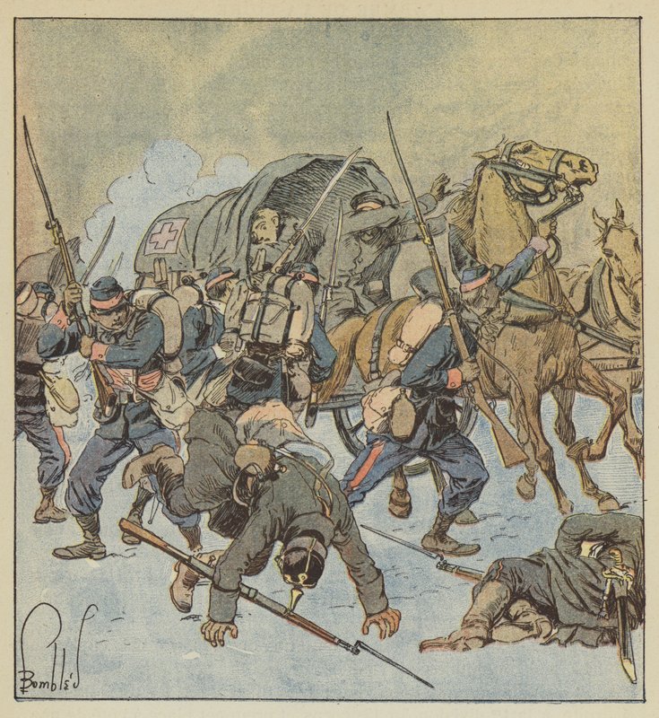 Levando uma ambulância prussiana por uma companhia de 43 de março de after Louis Charles Bombled