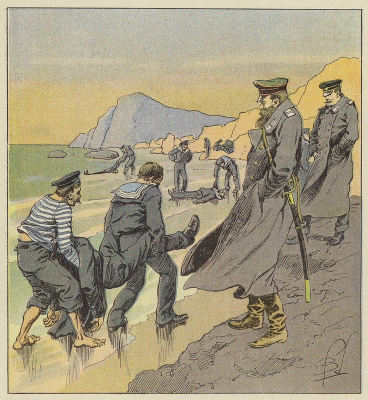 Repescagem dos cadáveres dos marinheiros de Petropawlosk de after Louis Charles Bombled