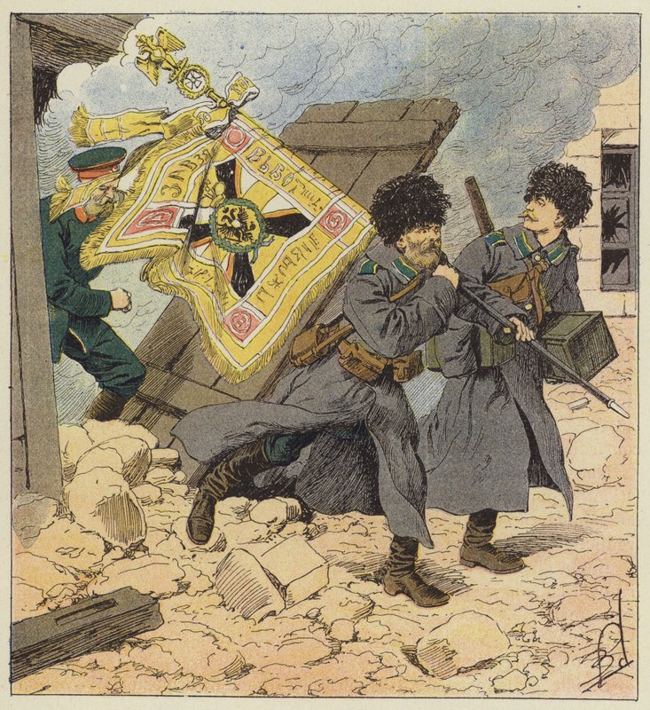 Resgate da bandeira durante o bombardeio de Vladivostock de after Louis Charles Bombled