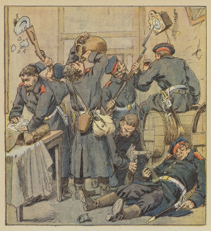 Cena de pilhagem em Saint-Calais de after Louis Charles Bombled