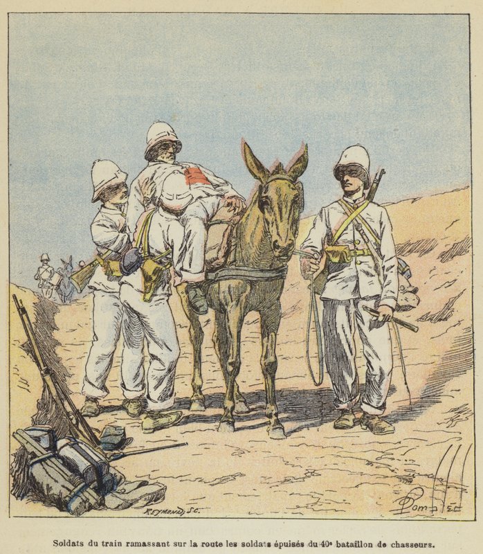 Soldados do trem pegando na estrada os soldados exaustos do 40º Batalhão de Caçadores de after Louis Charles Bombled