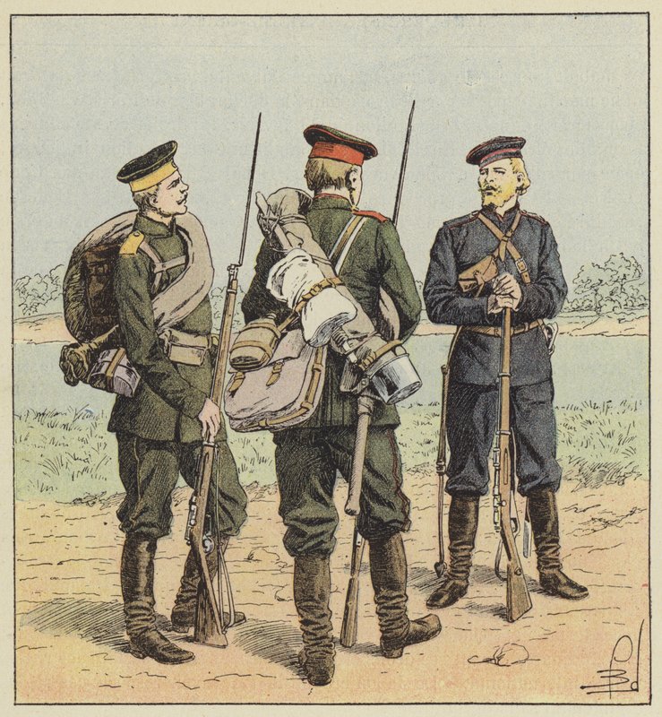 Soldados russos em vestido de campo de after Louis Charles Bombled