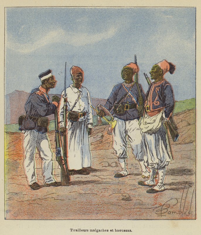 Rifles de Madagascar e Hausa de after Louis Charles Bombled