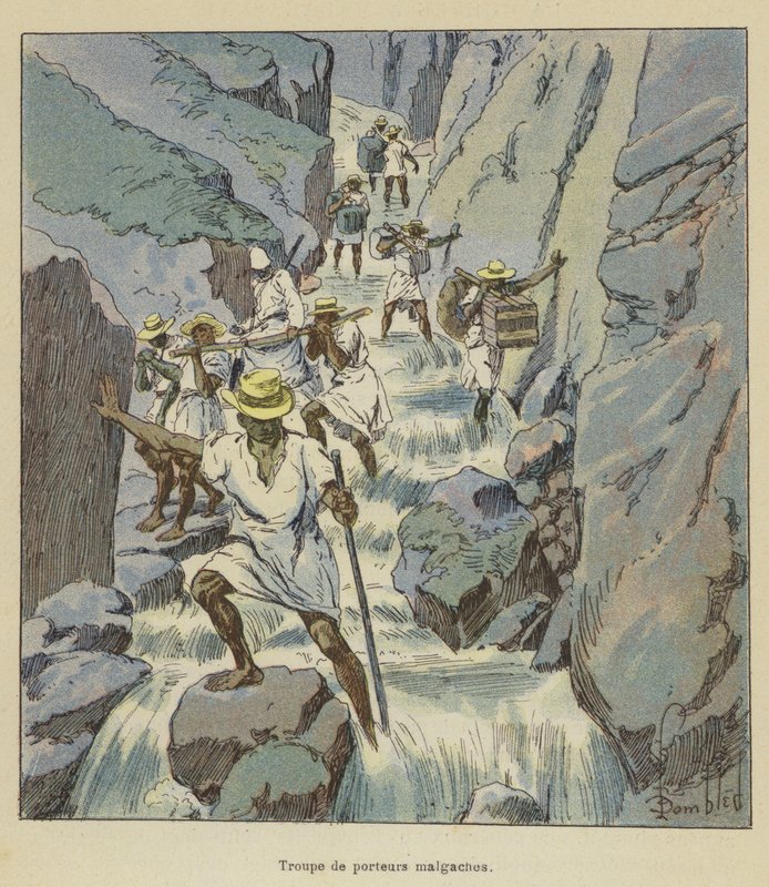 Tropa de porteiros malgaxes de after Louis Charles Bombled