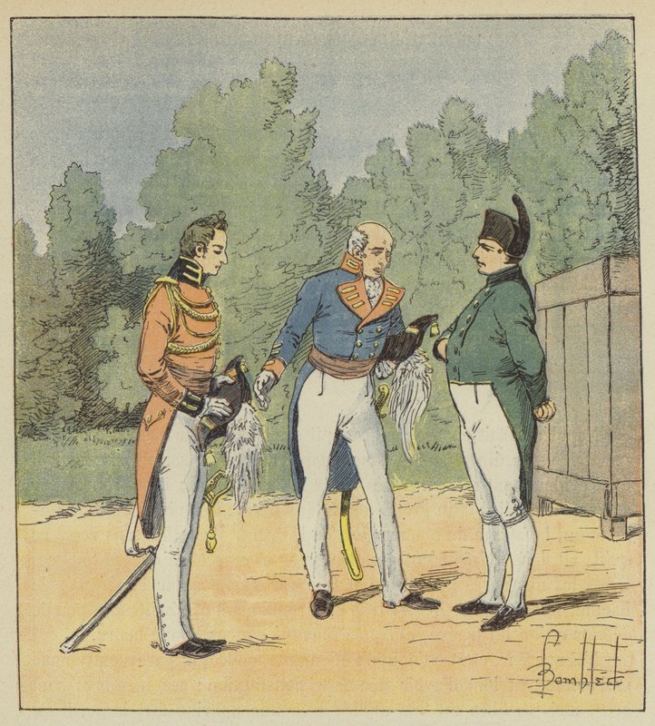 Um capitão inglês apresenta um tenente a Napoleão de after Louis Charles Bombled