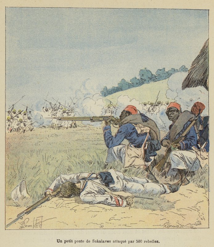 Um pequeno posto de Sakalaves atacado por 500 rebeldes de after Louis Charles Bombled