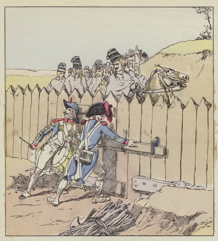 Sargento da guarnição de St. George reconhece hussardos austríacos com seus novos casacos de after Louis Charles Bombled