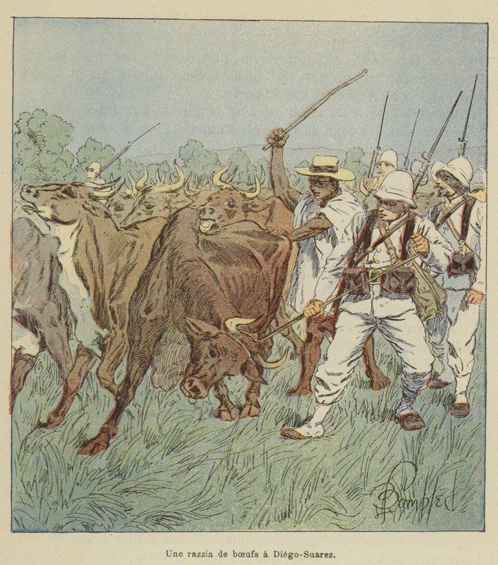 Um ataque ao gado em Diego-Suarez de after Louis Charles Bombled