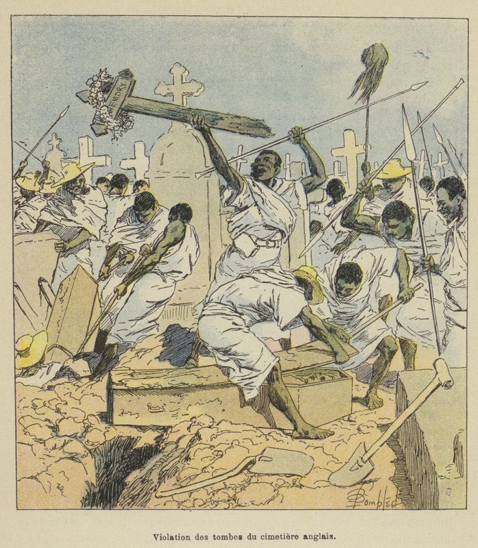 Violação das sepulturas do cemitério inglês de after Louis Charles Bombled