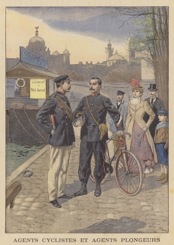 Polícia ciclista e policial do rio, Paris de after Oswaldo Tofani