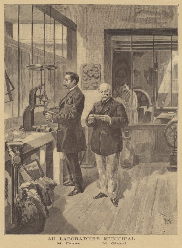 Cientistas analisando bombas anarquistas no Laboratório Municipal de Paris de after Oswaldo Tofani