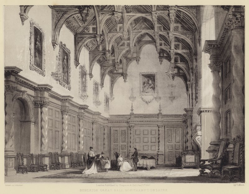 Burleigh Great Hall, Northamptonshire de after Thomas Allom