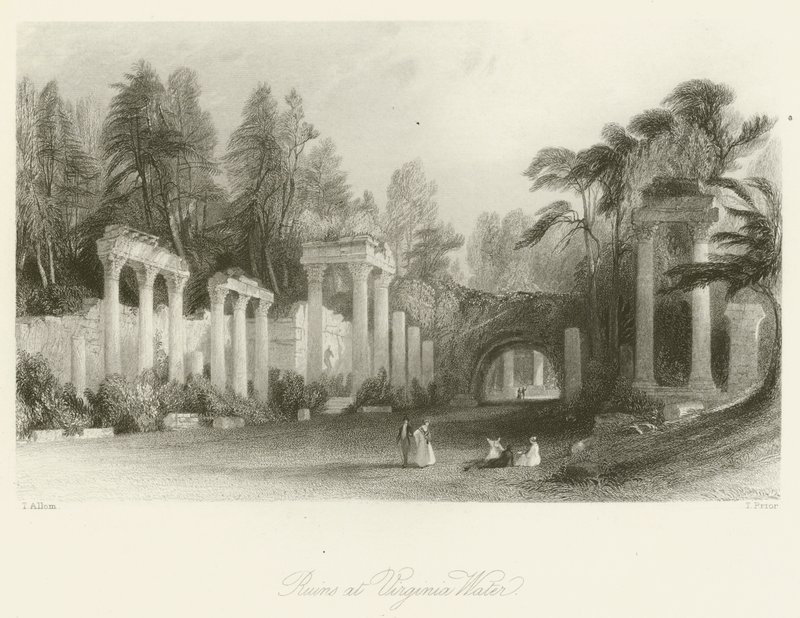 Ruínas na Virginia Water de after Thomas Allom