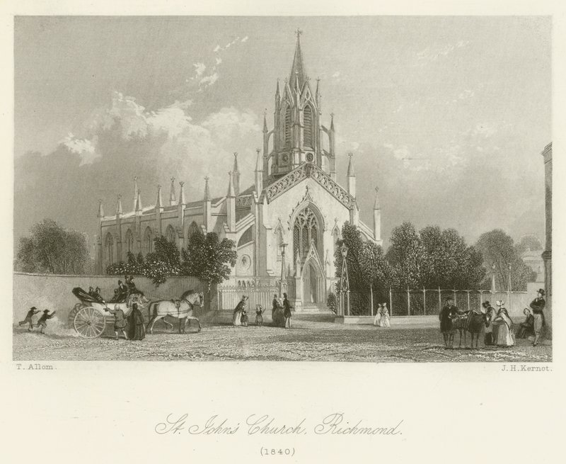 Igreja de St Johns, Richmond, 1840 de after Thomas Allom