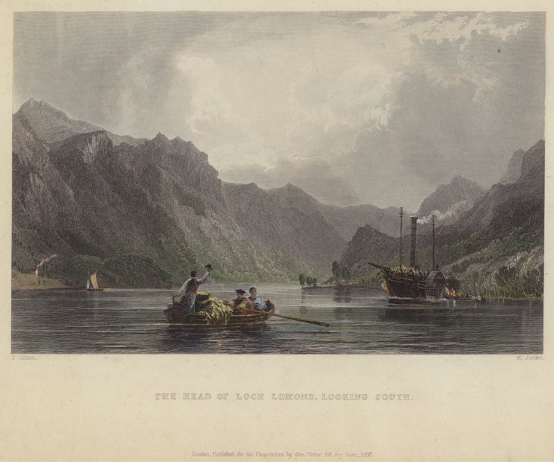 O chefe do Loch Lomond, olhando para o sul de after Thomas Allom