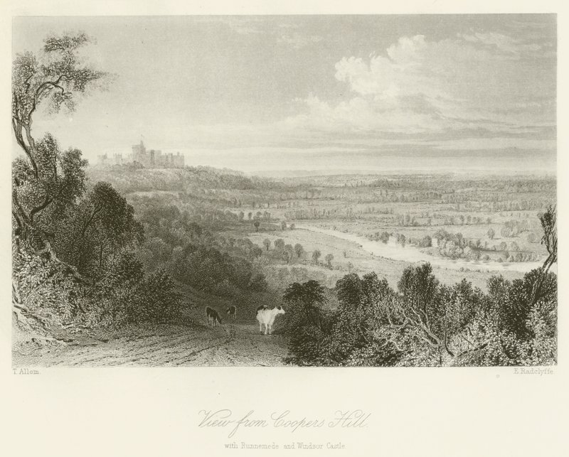 Vista da Coopers Hill, com Runnemede e Castelo de Windsor de after Thomas Allom
