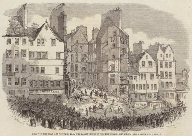 Removendo os mortos e feridos da casa caída na High Street, Edimburgo de after Thomas Harrington Wilson