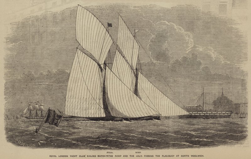 Royal London Yacht Club partida de vela, a brincadeira e a Julia passando a bandeira-bóia em North Woolwich de after Thomas Harrington Wilson