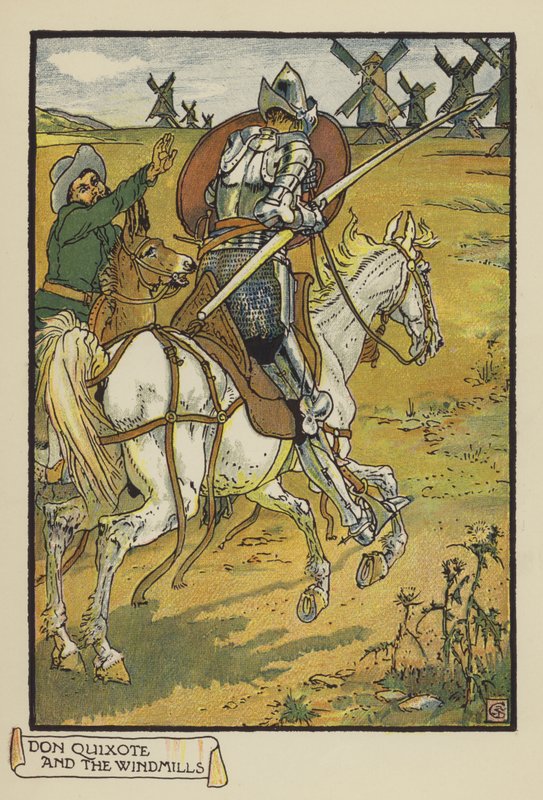 Dom Quixote e os moinhos de vento de after Walter Crane