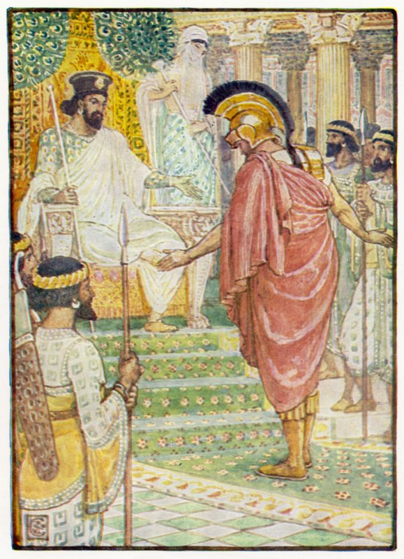 Ele ficou em silêncio diante do rei de after Walter Crane
