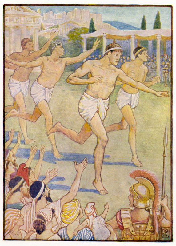 Nos primeiros tempos, uma simples corrida a pé era o único evento de after Walter Crane