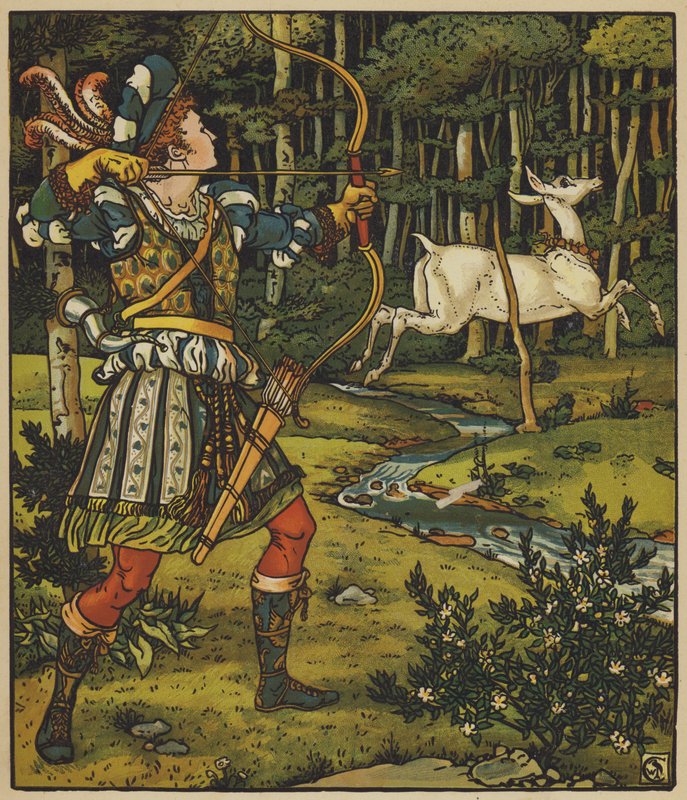 Príncipe Guerrier persegue o Hind in the Wood de after Walter Crane