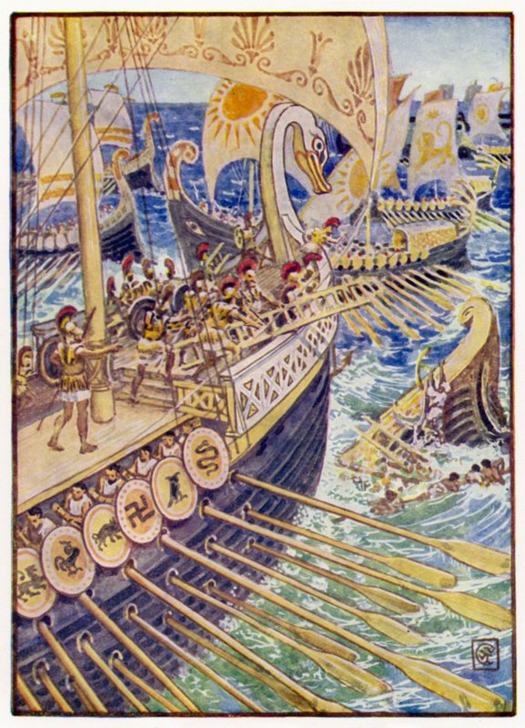 Navio esmagado contra navio, até que os mortos persas espalharam as profundezas como flores de after Walter Crane