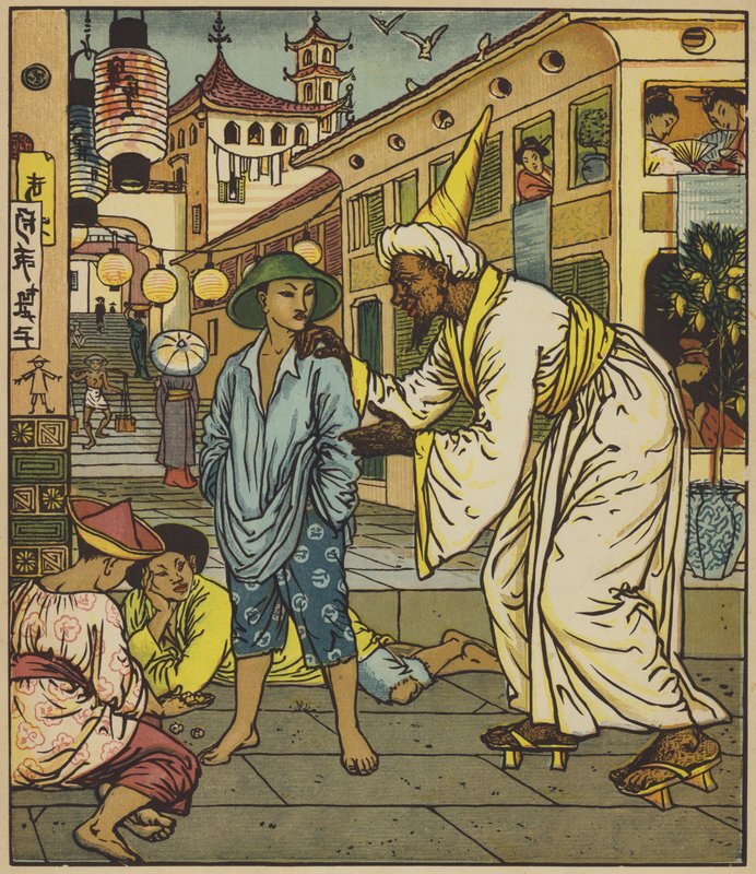 O mago aborda Aladdin de after Walter Crane