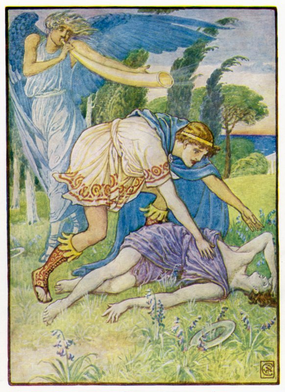 O deus do vento enviou uma rajada do sul de after Walter Crane