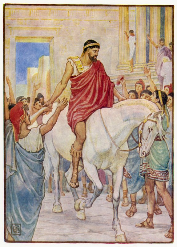 A multidão saudou-o com fortes aclamações de after Walter Crane
