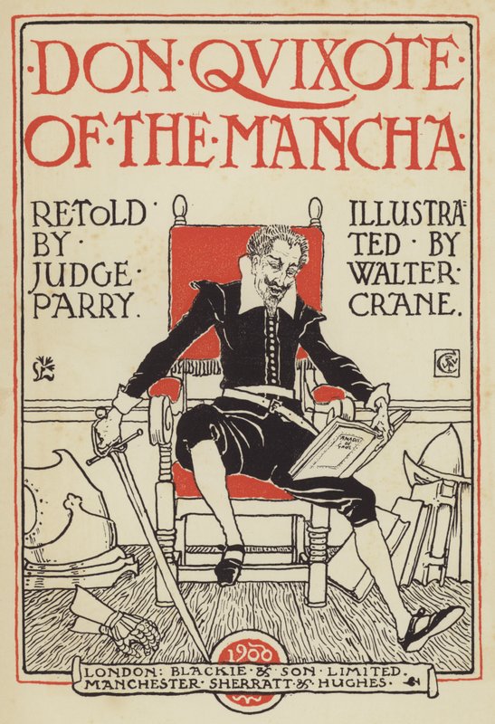 Ilustração da página de título de Dom Quixote da Mancha de after Walter Crane