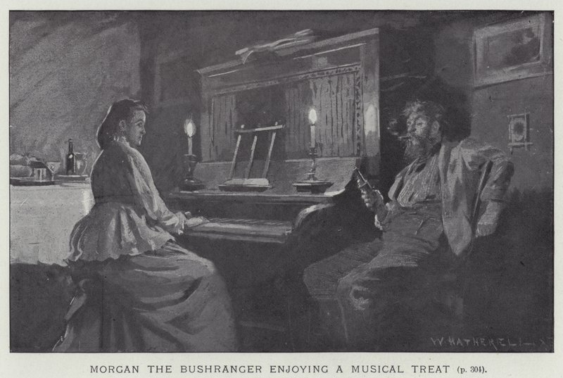 Morgan o bushranger desfrutando de um deleite musical de after William Hatherell