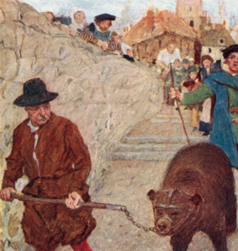 Shakespeare assistindo a um urso a caminho do Bear Garden em Bankside de after William Hatherell