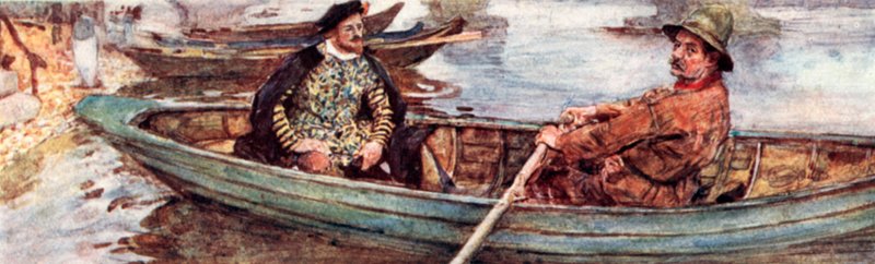 Shakespeare com um homem da água sendo remado pelo Tamisa, Londres de after William Hatherell