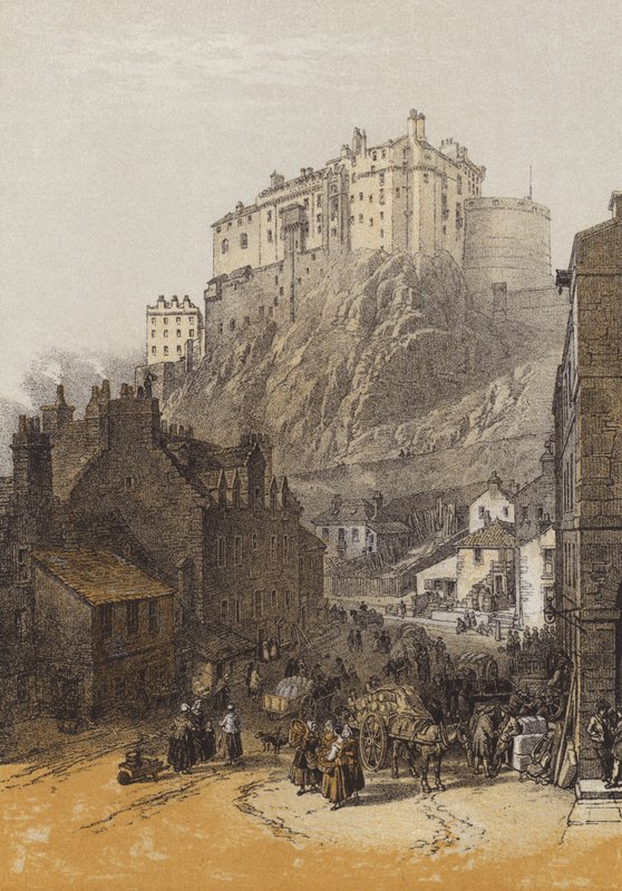 Castelo de Edimburgo, do Grassmarket (chromolitho) de after William Leighton Leitch