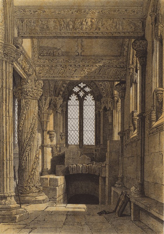 O pilar Prentice, Capela Roslin (cromolito) de after William Leighton Leitch