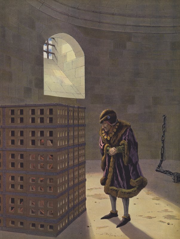 Louis XI assistindo ao cardeal Balue, preso em uma gaiola de ferro nas masmorras do Château d "Onzain por intrigar com seu inimigo Charles, o Ousado, duque de Borgonha de Onfray de Breville Job