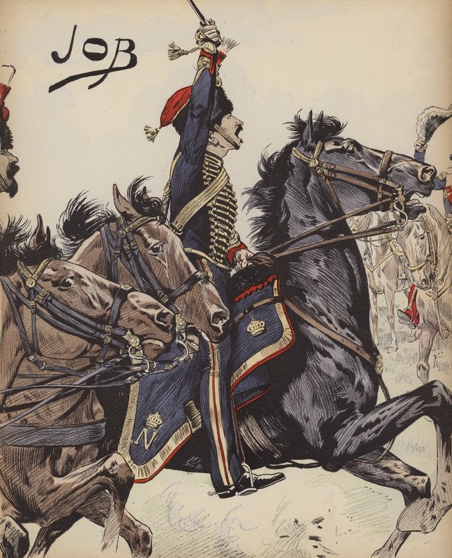 Cavaleiro francês das Guerras Napoleónicas (cor litho) de pseudonym for Onfray de Breville Jacques Job
