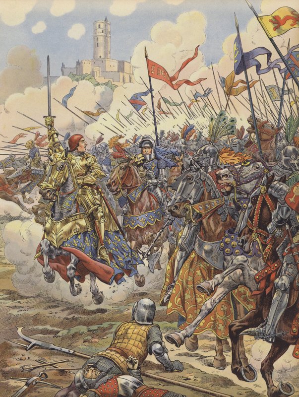 Luís XI de França conduzindo o seu exército para a Batalha de Montlhery de pseudonym for Onfray de Breville Jacques Job
