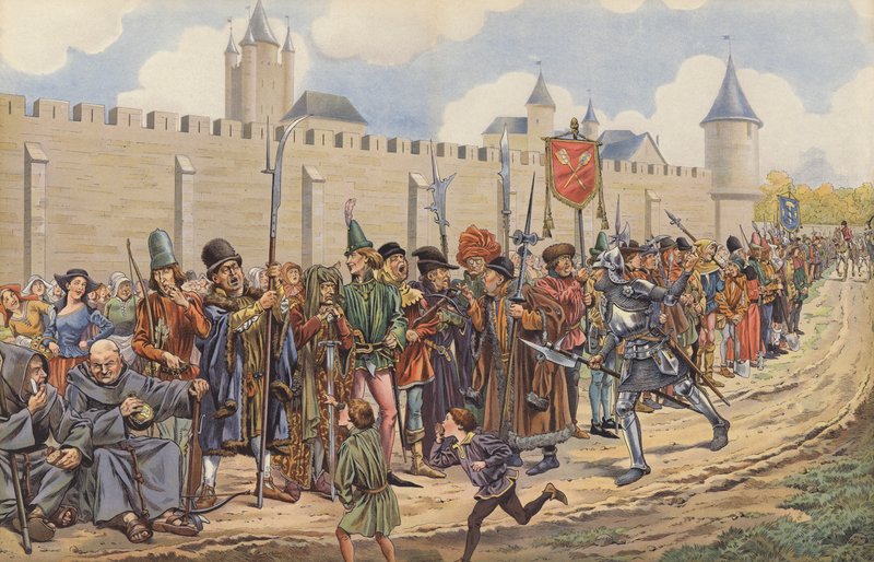 Luís XI levantou um exército dos cidadãos de Paris (cor litho) de pseudonym for Onfray de Breville Jacques Job