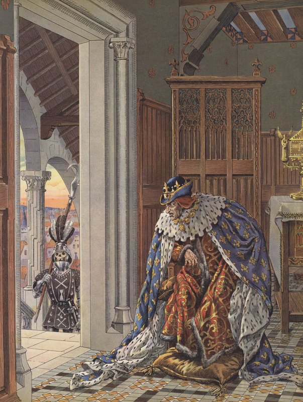 O velho Rei Luís XI de França temendo a morte (cor litho) de pseudonym for Onfray de Breville Jacques Job